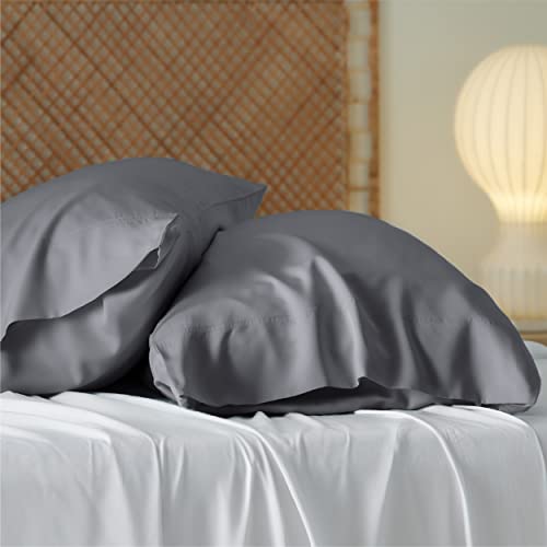 Grey Bamboo Cooling Pillowcases for Queen Beds - 2 Pack
