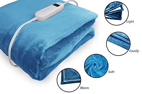 Blue Heated Electric Throw Blanket with Auto Shut-off