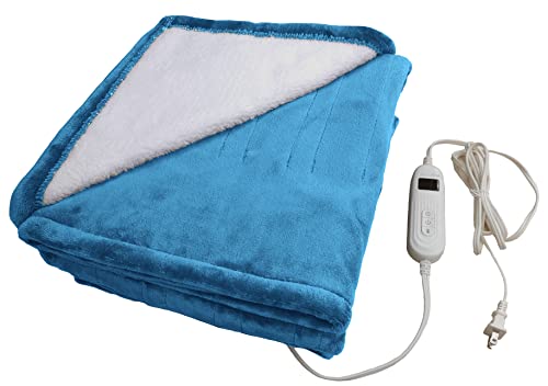 Blue Heated Electric Throw Blanket with Auto Shut-off