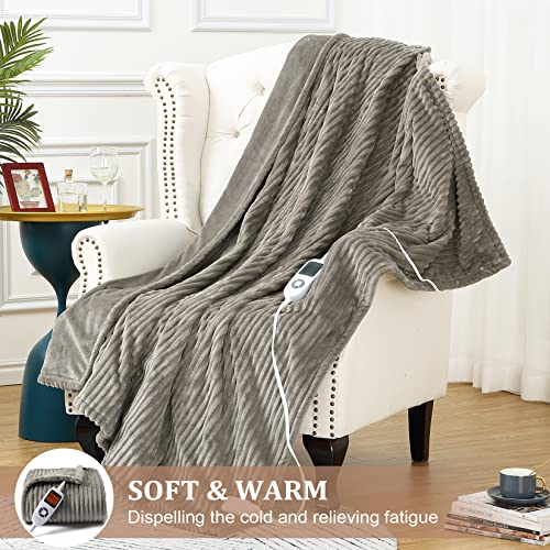 CAROMIO Striped Electric Heated Blanket - Khaki