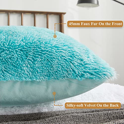 Furry Body Pillow Sham with Zipper - Aqua Ombre