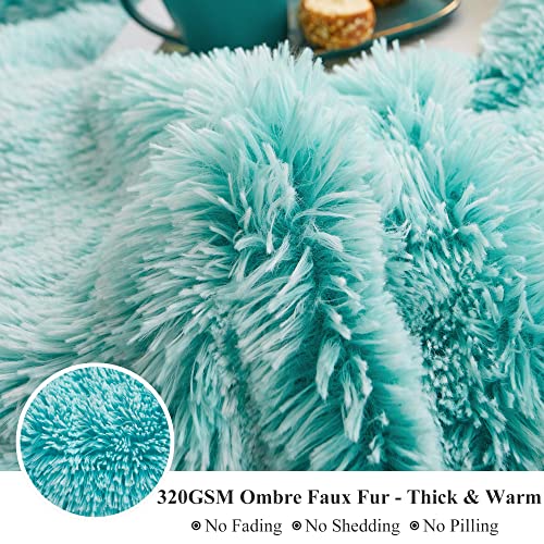 Furry Body Pillow Sham with Zipper - Aqua Ombre