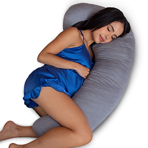 J Shape Pregnancy Pillow with Cooling Grey Cover