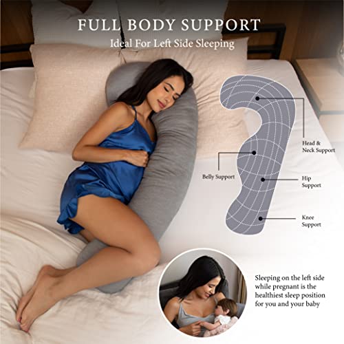 J Shape Pregnancy Pillow with Cooling Grey Cover