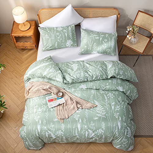 Sage Green Floral Queen Comforter Set