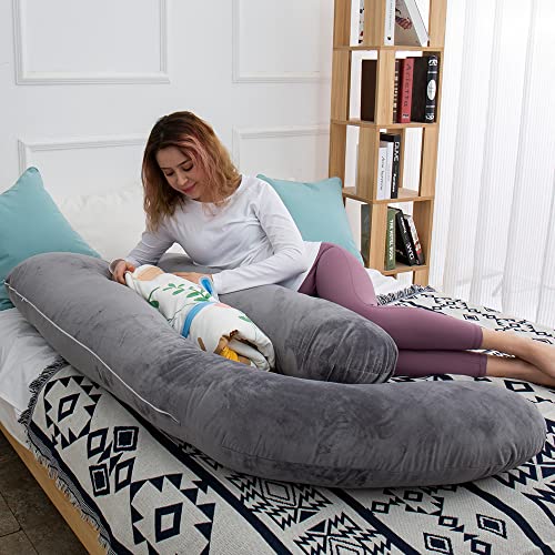 AMCATON Velvet U-Shaped Pregnancy Pillow - 60 inch