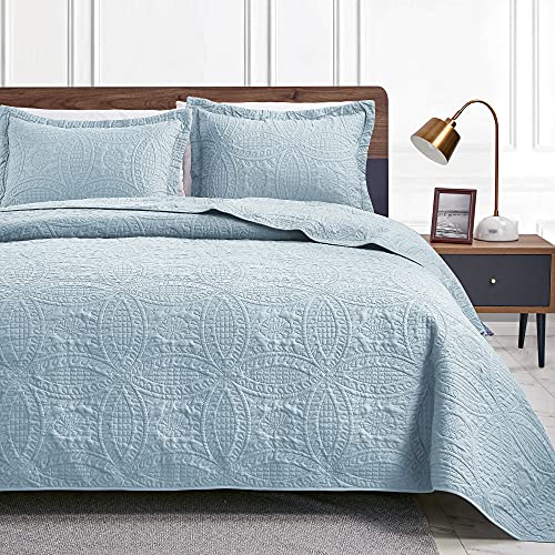 King Size Spa-Blue Quilt Set with Pillow Shams