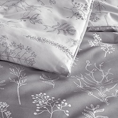 Bedsure Floral Queen Comforter Set - Grey, 3 Pieces