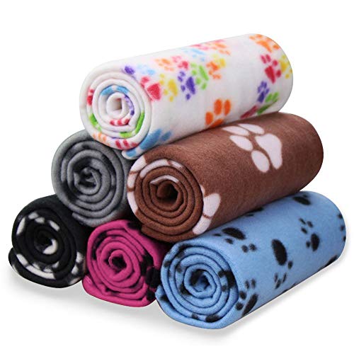 Pet Fleece Blankets with Paw Print, 6 Pack