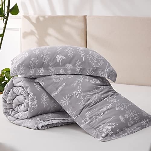 Bedsure Floral Queen Comforter Set - Grey, 3 Pieces