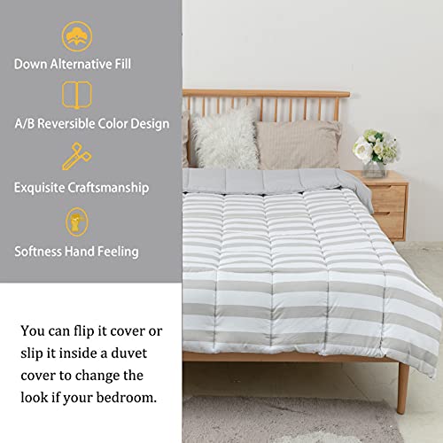 Stripe/Grey Reversible Queen Comforter