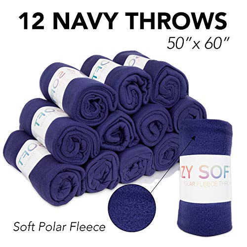 12-Pack Navy Fleece Throw Blankets, Ultra Cozy & Soft