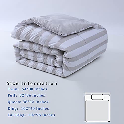 Stripe/Grey Reversible Queen Comforter