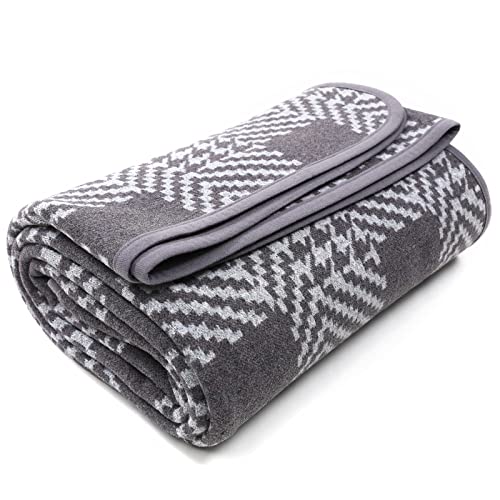 Merino Wool Houndstooth Grey Blanket - 87" x 63