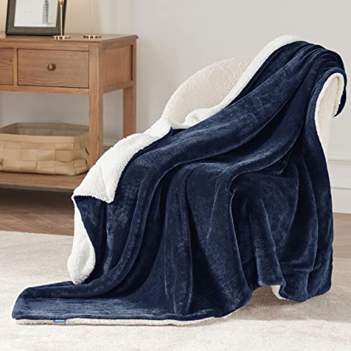 Navy Sherpa Fleece Couch Blanket - 50x60