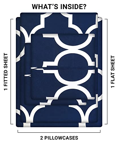 Navy Quatrefoil Queen Sheet Set - Soft Microfiber