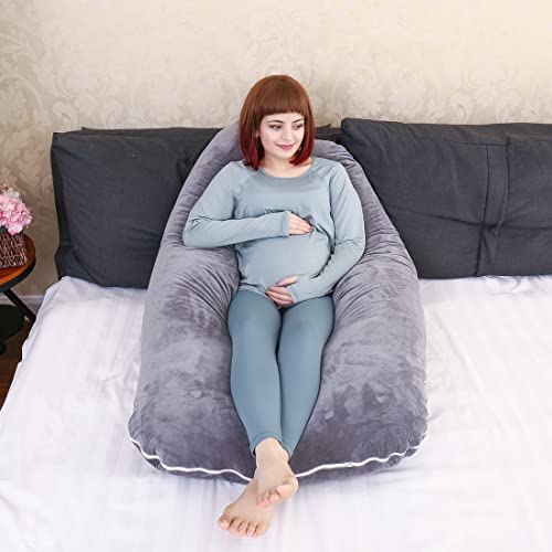 Grey U-Shaped Pregnancy Pillow for Full Body Support