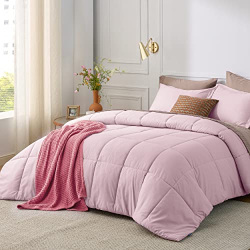 Pink Basket Weave Comforter Set - Twin/Twin XL Size