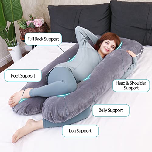 Grey U-Shaped Pregnancy Pillow for Full Body Support