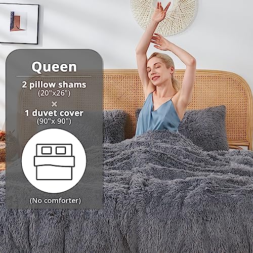 Soft Plush Grey Queen Duvet Cover Set