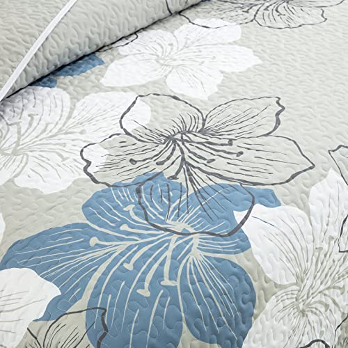 Blue Floral Queen Quilt Set - Boho Style