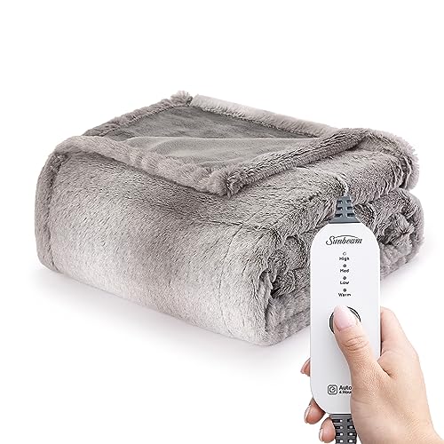 White Grey Heated Faux Fur Blanket