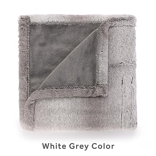 White Grey Heated Faux Fur Blanket