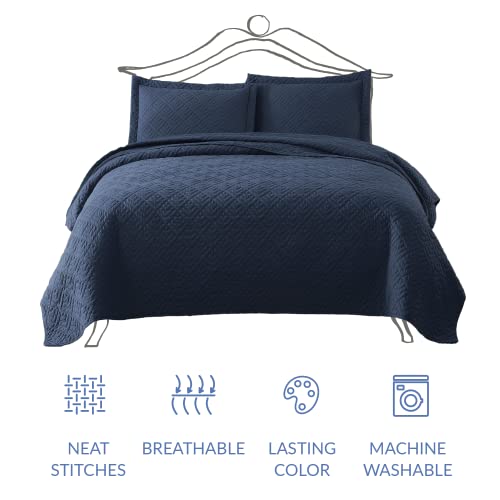 Navy Soft Quilt Set with Shams - Full/Queen Size