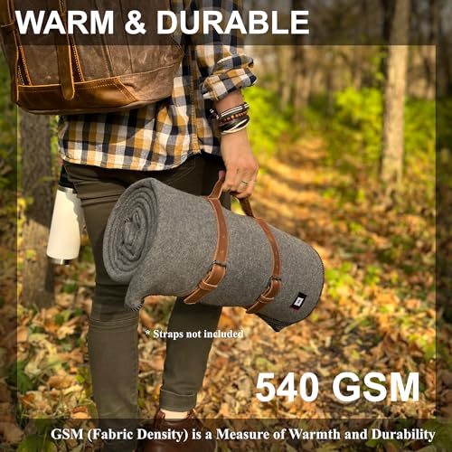 Military-Grade Wool Blanket, Perfect for Camping (Grey)