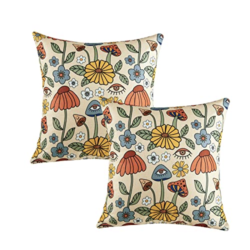 Retro Boho Floral Pillow Covers Set