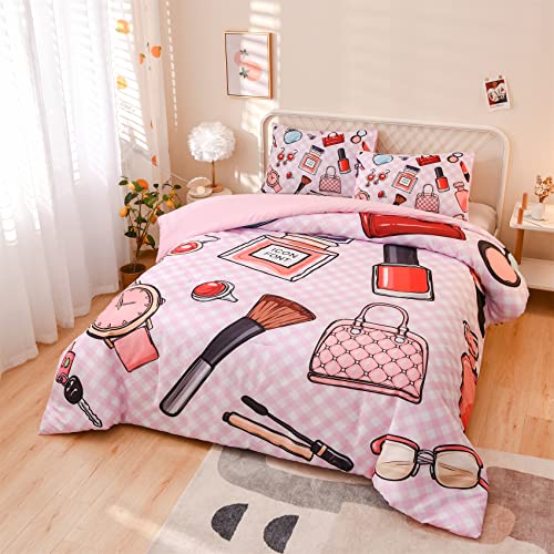 Pink Makeup Theme Comforter Set with Pillowcases