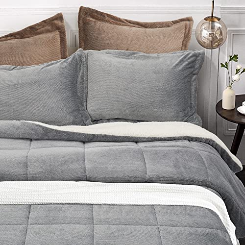Grey Flannel Queen Bedding Set with Shams