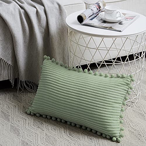 Sage Green Pom-pom Lumbar Pillow Set
