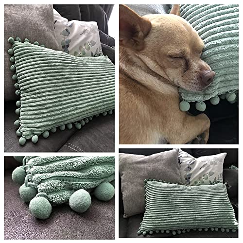 Sage Green Pom-pom Lumbar Pillow Set