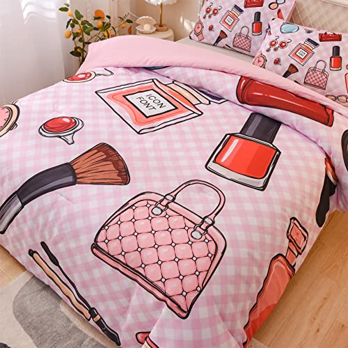 Pink Makeup Theme Comforter Set with Pillowcases