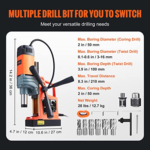 VEVOR 1400W Mag Drill Press with 10-Speed Settings