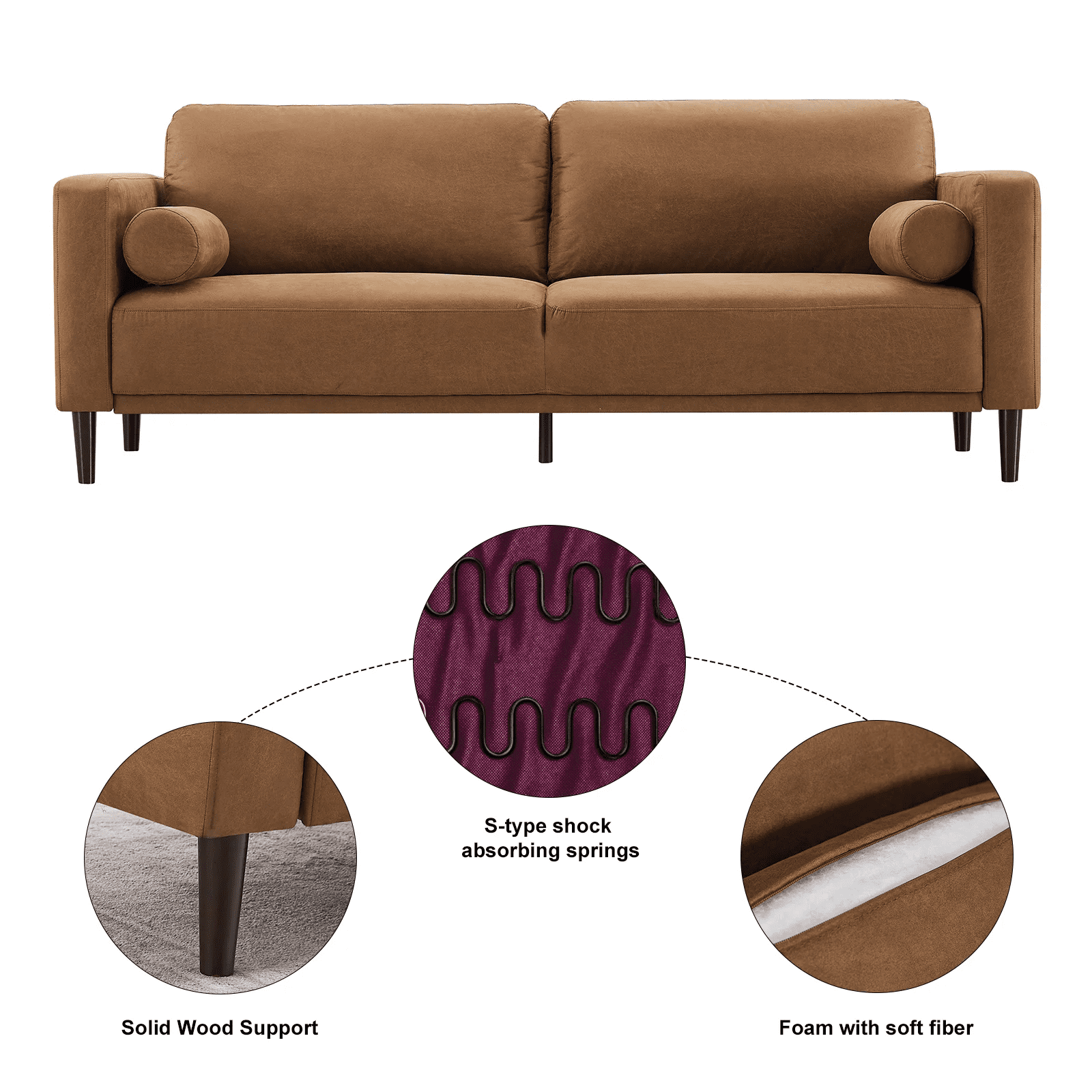 Homfa Modern 3-Seater Camel Sofa