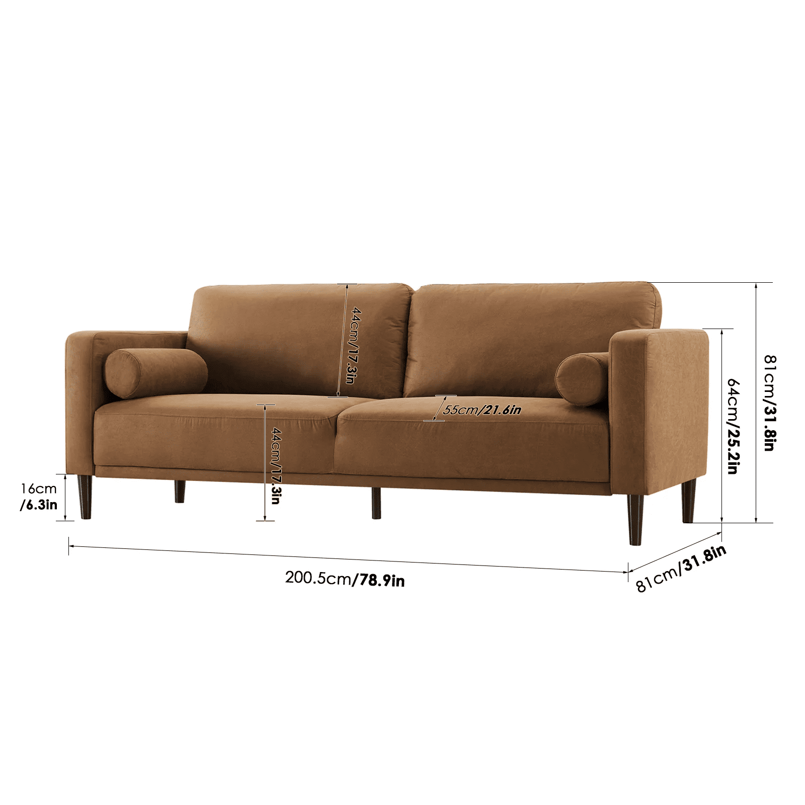 Homfa Modern 3-Seater Camel Sofa