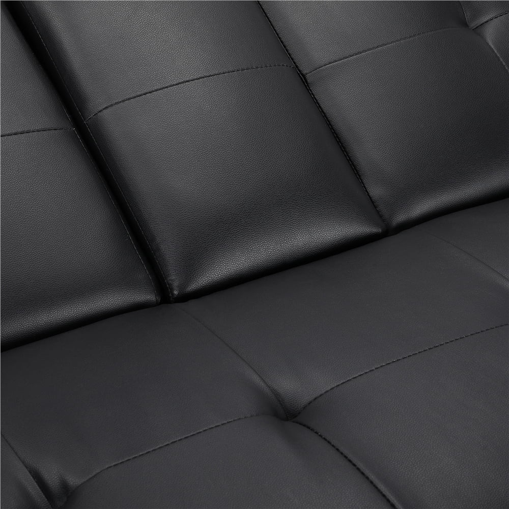 Black Faux Leather Futon with Cupholders and Pillows