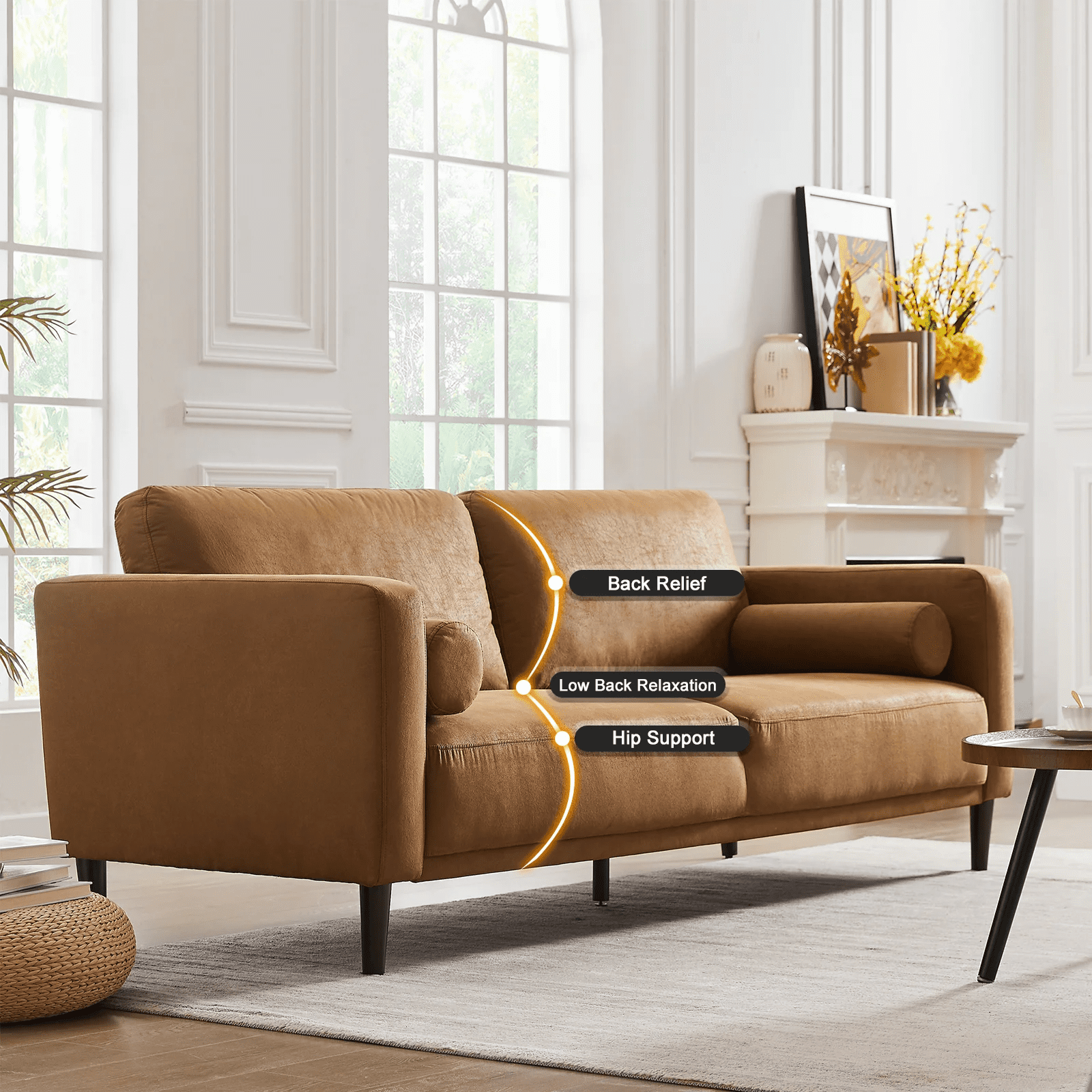 Homfa Modern 3-Seater Camel Sofa
