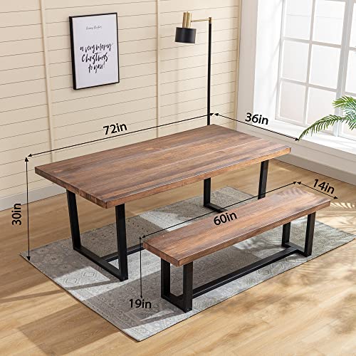 72" Solid Wood Dining Table with Metal Frame