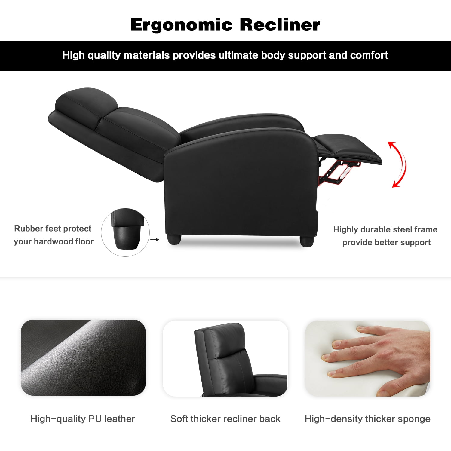 Lacoo Black Home Theater Recliner with Padding