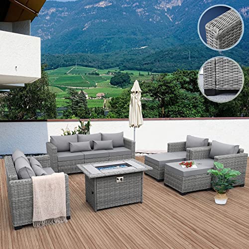 Rattaner 7-Piece Patio Furniture Set with Fire Pit
