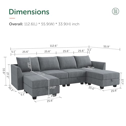 HONBAY U-Shaped Sectional Sofa with Reversible Storage Chaise