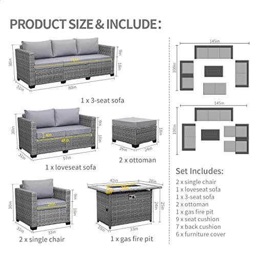 Rattaner 7-Piece Patio Furniture Set with Fire Pit