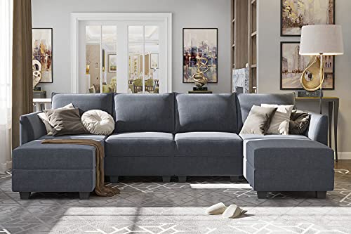 HONBAY U-Shaped Sectional Sofa with Reversible Storage Chaise