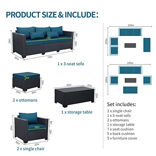 6-Piece Rattaner Patio Furniture Set in Peacock Blue