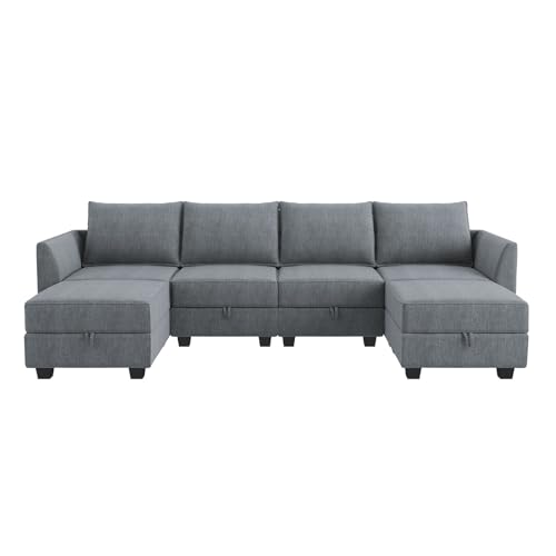 HONBAY U-Shaped Sectional Sofa with Reversible Storage Chaise