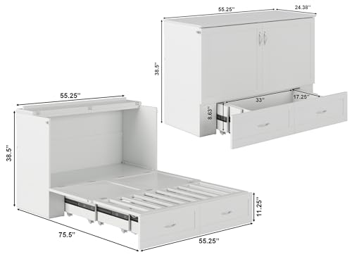 AFI Hamilton Murphy Bed Chest, Full, White, Memory Foam