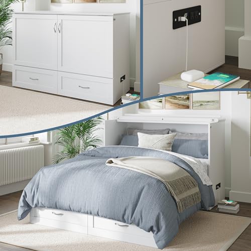 AFI Hamilton Murphy Bed Chest, Full, White, Memory Foam